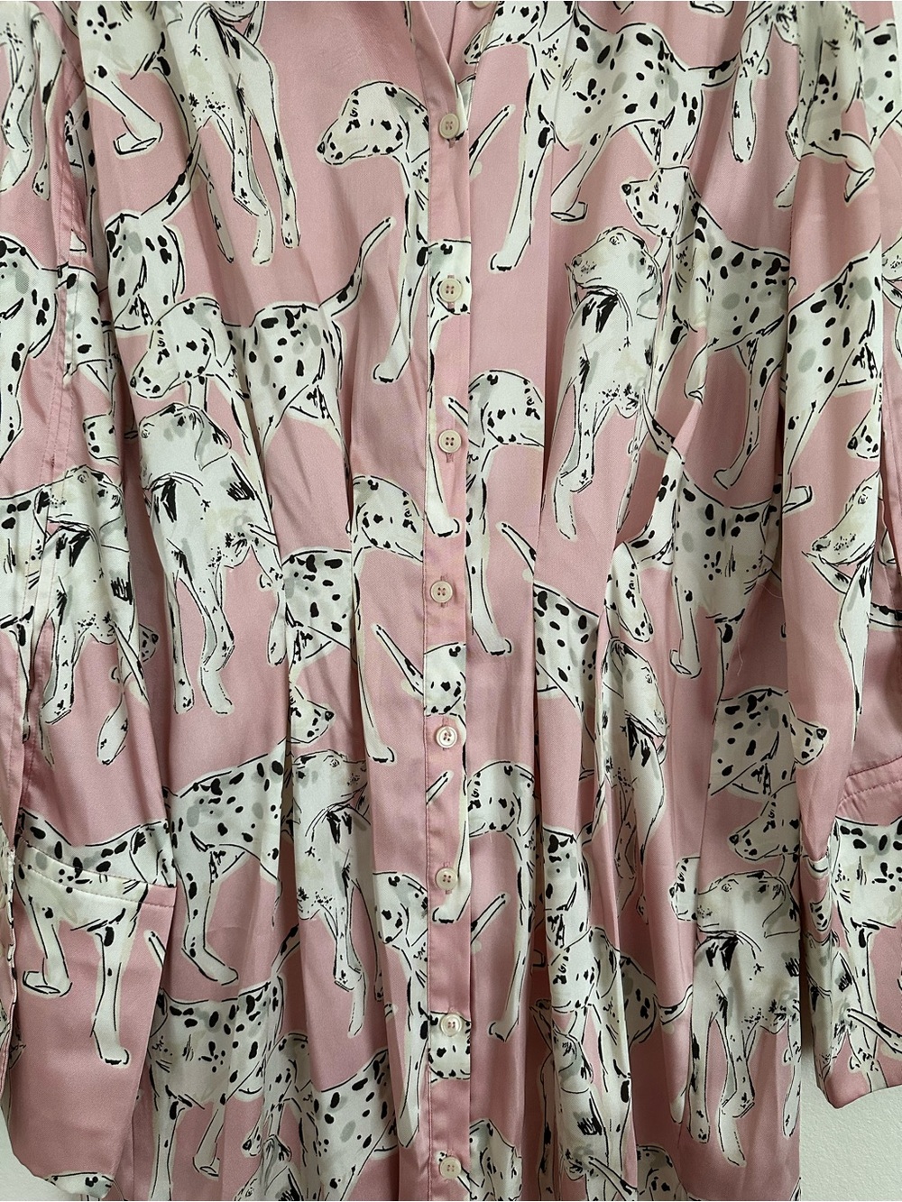 Zara Pink Dalmatian Print Button Front Satin Effect Midi Dress - Picture 7 of 7